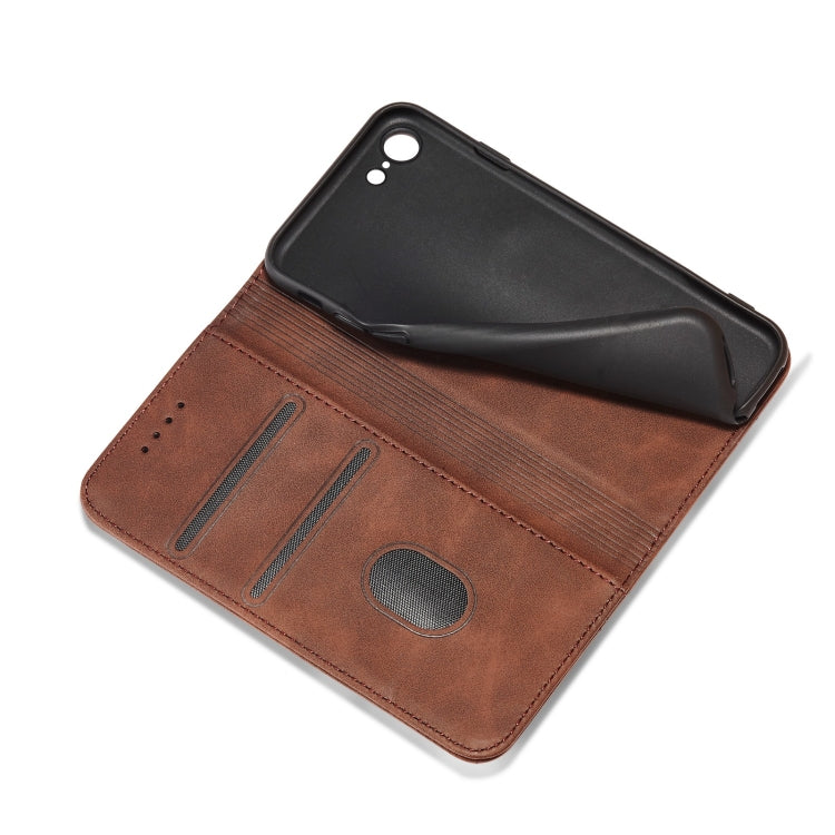 For iPhone SE 2022 / SE 2020 / 8 / 7 Magnetic Dual-fold Leather Case(Coffee) by buy2fix