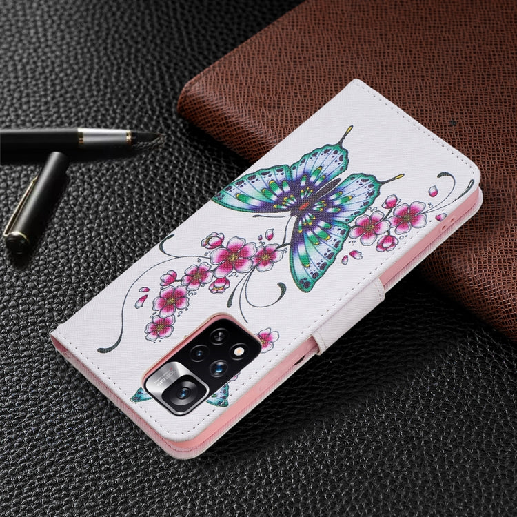 For Xiaomi Redmi Note 11 Pro / 11 Pro+ Colored Drawing Leather Phone Case(Peach Blossom Butterfly) by buy2fix