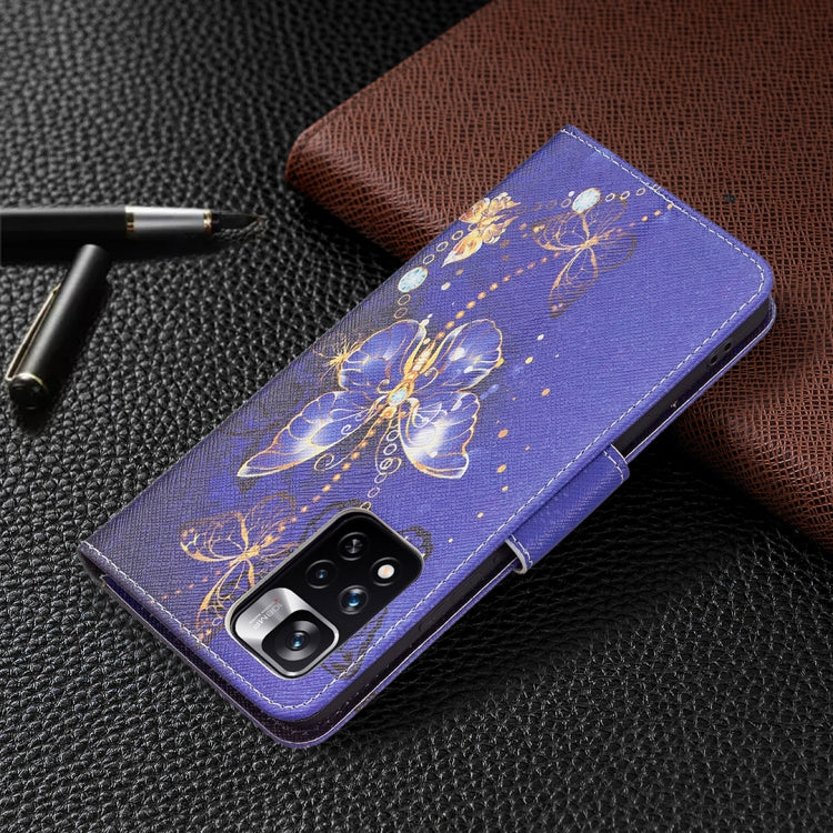 For Xiaomi Redmi Note 11 Pro / 11 Pro+ Colored Drawing Leather Phone Case(Purple Butterfly) by buy2fix