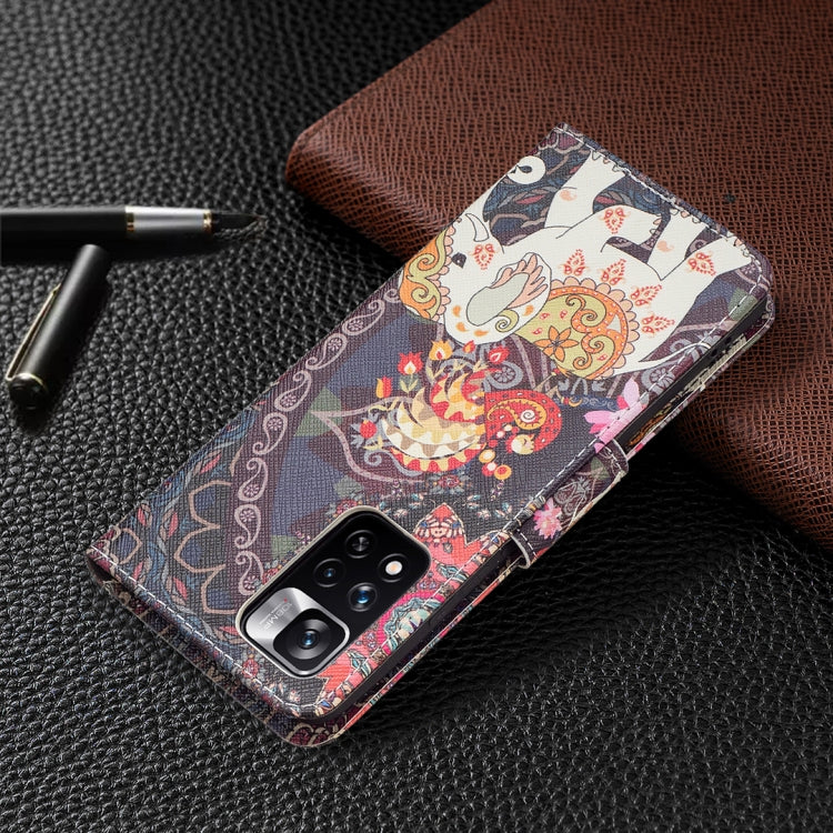 For Xiaomi Redmi Note 11 Pro / 11 Pro+ Colored Drawing Leather Phone Case(Flowers Elephant) by buy2fix