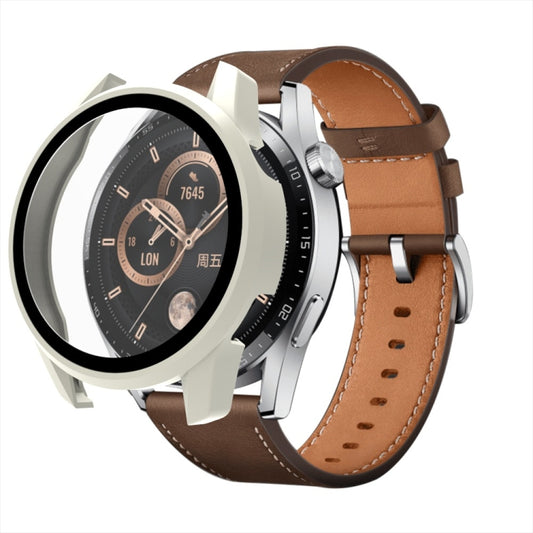 For Huawei Watch GT 3 42mm PC + Tempered Glass Watch Protective Case(Creamy-white) by buy2fix