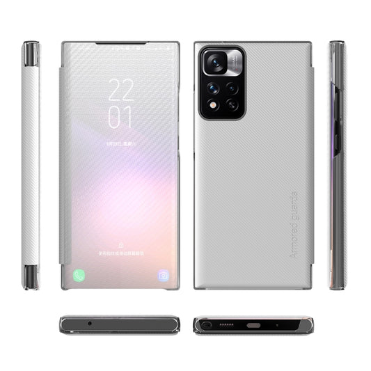 For Xiaomi Redmi Note 11 Pro 5G Carbon Fiber View Time Leather Phone Case(White) by buy2fix