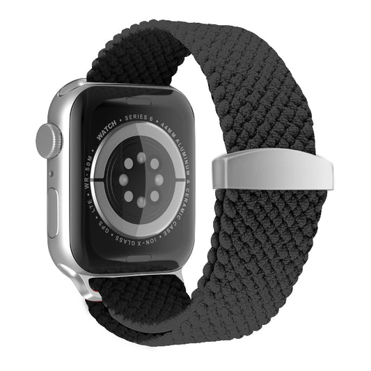 Nylon Braid Watch Band For Apple Watch Ultra 49mm&Watch Ultra 2 49mm / Series 9&8&7 45mm / SE 3&SE 2&6&SE&5&4 44mm / 3&2&1 42mm(Black) by buy2fix