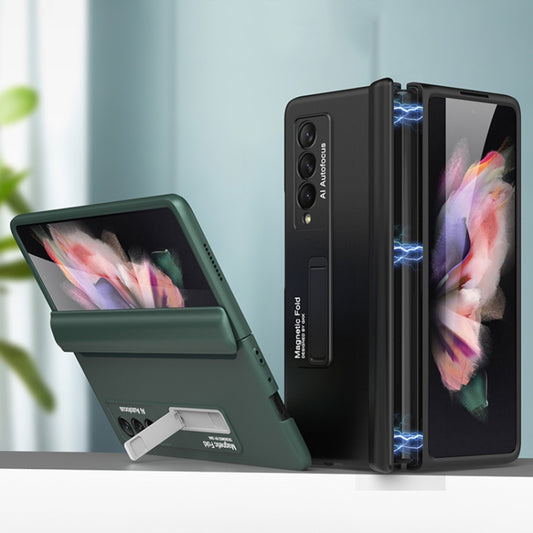 For Samsung Galaxy Z Fold3 5G GKK Magnetic Full Coverage Phone Flip Case with Holder(Gold) by GKK