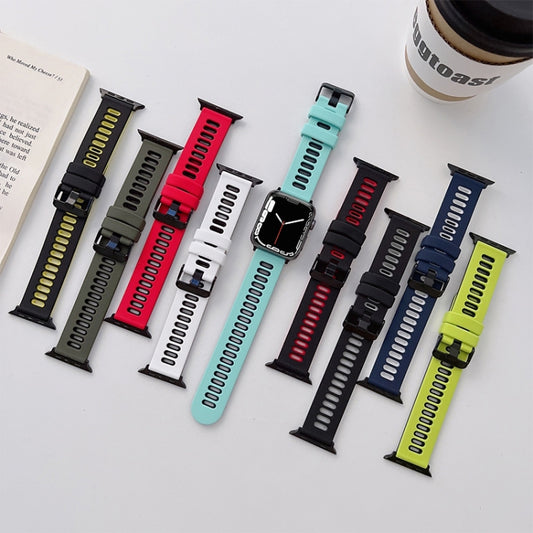 Silicone Watch Band For Apple Watch Ultra 49mm&Watch Ultra 2 49mm / Series 9&8&7 45mm / SE 3&SE 2&6&SE&5&4 44mm / 3&2&1 42mm(Black + Red) by buy2fix