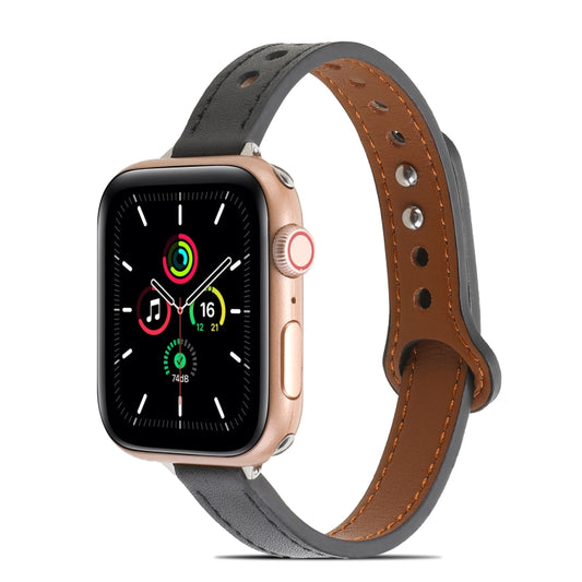 Double Rivets Leather Watch Band for Apple Watch Series 9&8&7 41mm / SE 3&SE 2&6&SE&5&4 40mm / 3&2&1 38mm(Black) by buy2fix