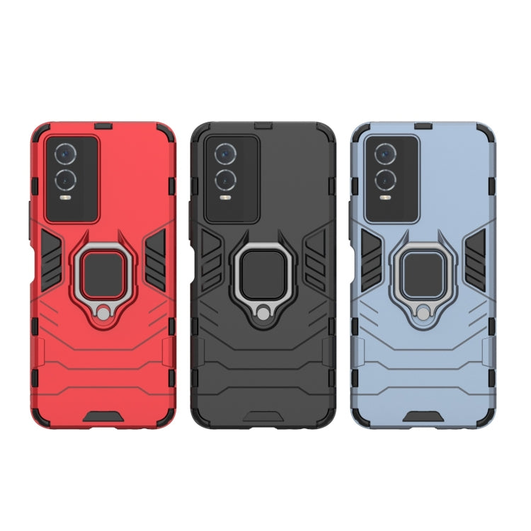 For vivo Y76s 5G Shockproof PC + TPU Holder Phone Case(Navy Blue) by buy2fix