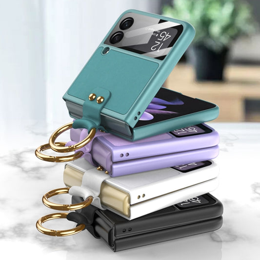 For Samsung Galaxy Z Flip3 5G GKK Ultra-thin PC + PU Phone Case with Ring & Strap(Dark Green) by GKK