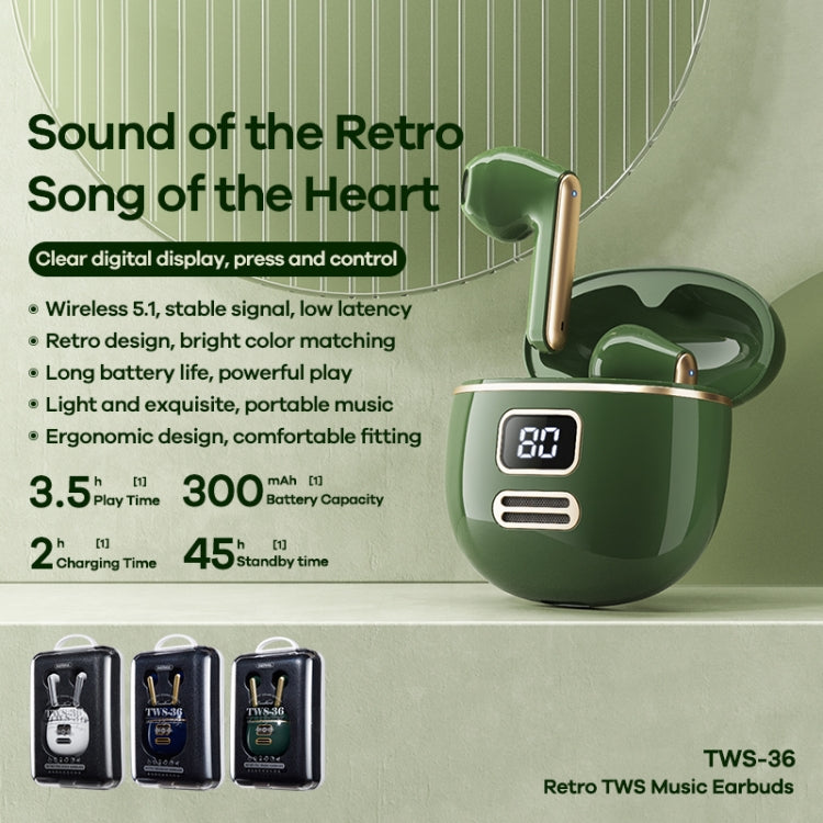 REMAX TWS-36 Retro True Wireless Music Bluetooth Earphone(Blue) by REMAX