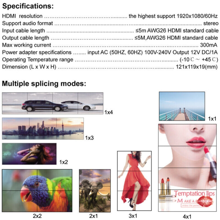 1080P 2 x 2 HDMI + DVI to 4 HDMI Ports Video Wall Controller(Black) by buy2fix