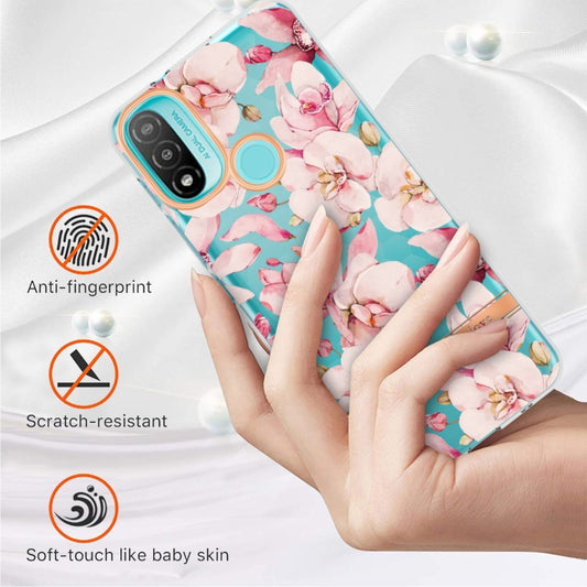 For Motorola Moto E20 / E30 / E40 Flowers and Plants Series IMD TPU Phone Case(Pink Gardenia) by buy2fix