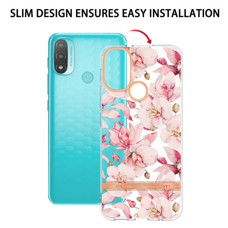 For Motorola Moto E20 / E30 / E40 Flowers and Plants Series IMD TPU Phone Case(Pink Gardenia) by buy2fix
