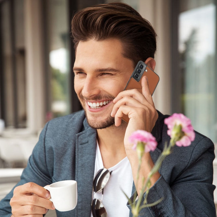 For Samsung Galaxy S22 5G Skin Feel PU + TPU + PC Phone Case with Card Slots(Brown) by buy2fix