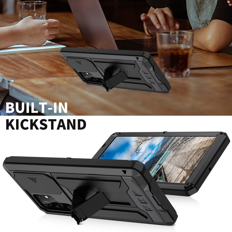 For Samsung Galaxy S22 Ultra 5G R-JUST Sliding Camera Metal + Silicone Holder Phone Case(Black) by R-JUST