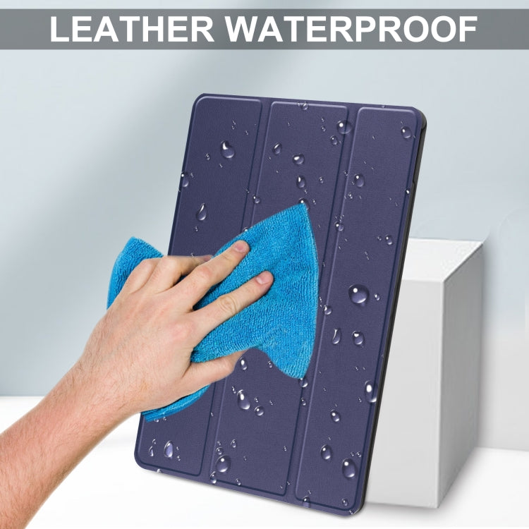 For TCL Tab 10s Three-folding Holder Custer Texture Leather Tablet Case(Dark Blue) by buy2fix