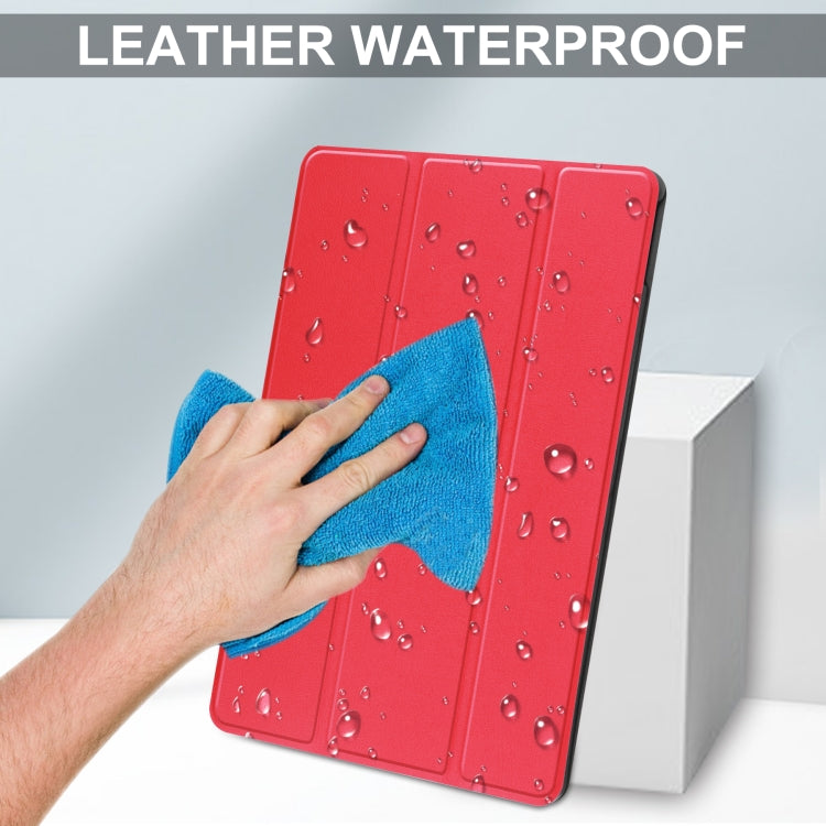 For TCL Tab 10s Three-folding Holder Custer Texture Leather Tablet Case(Red) by buy2fix