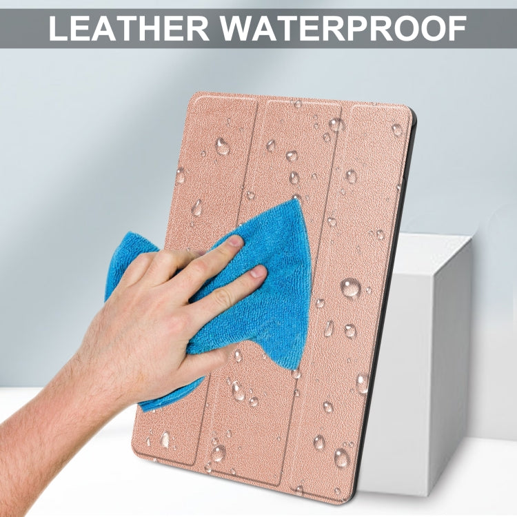 For TCL Tab 10s Three-folding Holder Custer Texture Leather Tablet Case(Rose Gold) by buy2fix