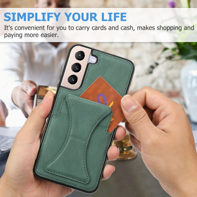 For Samsung Galaxy S22 5G Ultra-thin Shockproof Phone Case with Holder(Green) by buy2fix