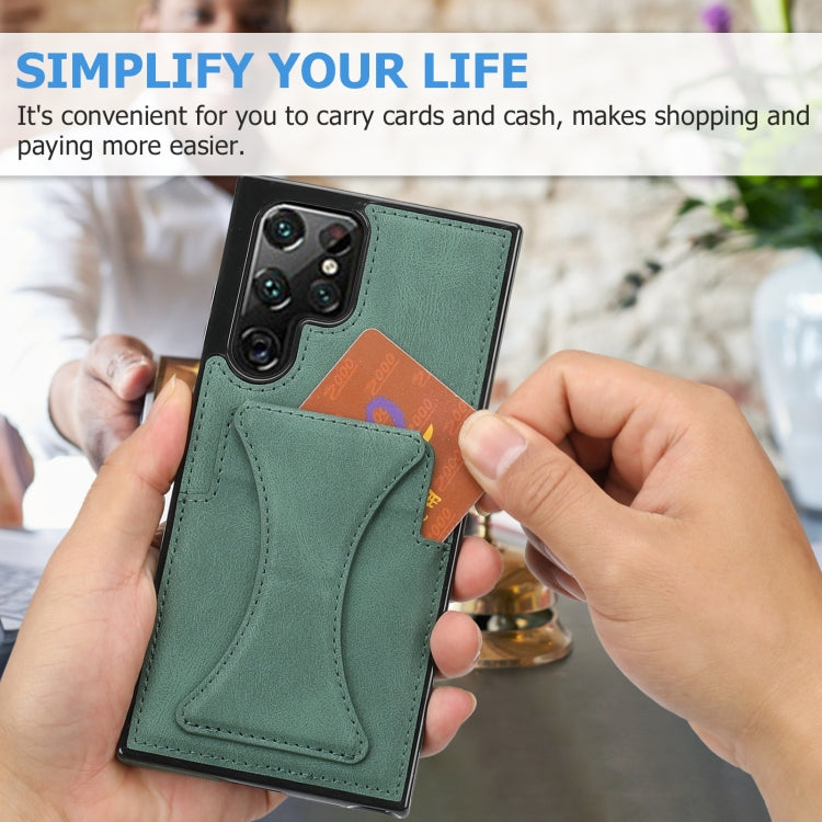 For Samsung Galaxy S22 Ultra 5G Ultra-thin Shockproof Phone Case with Holder(Green) by buy2fix