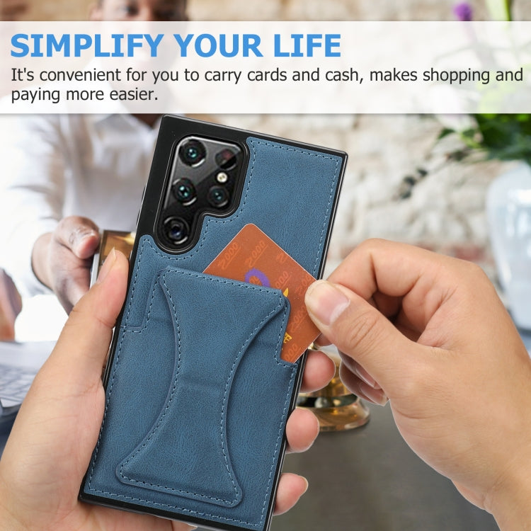 For Samsung Galaxy S22 Ultra 5G Ultra-thin Shockproof Phone Case with Holder(Blue) by buy2fix