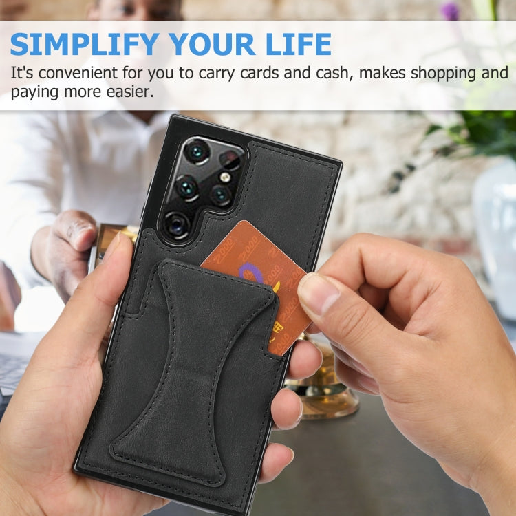 For Samsung Galaxy S22 Ultra 5G Ultra-thin Shockproof Phone Case with Holder(Black) by buy2fix