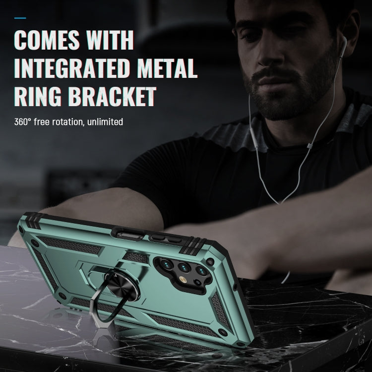 For Samsung Galaxy A13 4G Shockproof TPU + PC Phone Case with Holder(Dark Green) by buy2fix