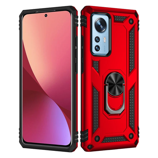 For Xiaomi 12 Shockproof TPU + PC Phone Case with Holder(Red) by buy2fix