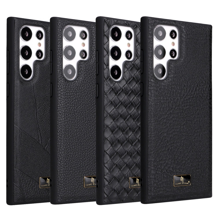 For Samsung Galaxy S22 Ultra 5G Fierre Shann Leather Texture Phone Back Cover Case(Woven Black) by FIERRE SHANN