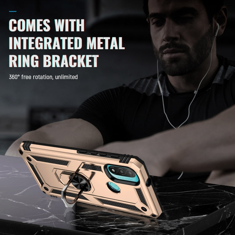 For Motorola Moto E20 / E30 / E40 Shockproof TPU + PC Holder Phone Case(Gold) by buy2fix