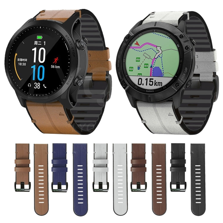 For Garmin Fenix 7X Silicone + Leather Quick Release Watch Band(Coffee) by buy2fix