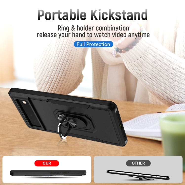 For Google Pixel 6 Pioneer Armor Heavy Duty PC + TPU Holder Phone Case(Black) by buy2fix