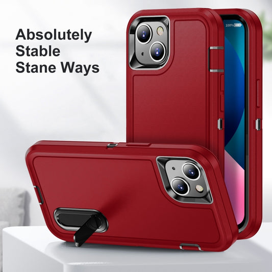 For iPhone 13 3 in 1 Rugged Holder Phone Case(Red + Black) by buy2fix