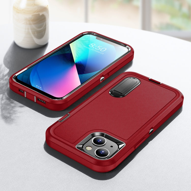 For iPhone 13 3 in 1 Rugged Holder Phone Case(Red + Black) by buy2fix