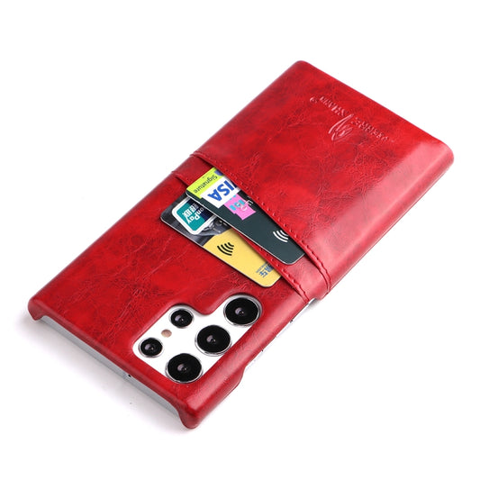 For Samsung Galaxy S22 Ultra 5G Fierre Shann Retro Oil Wax Texture PU Leather Phone Case with Card Slots(Red) by FIERRE SHANN