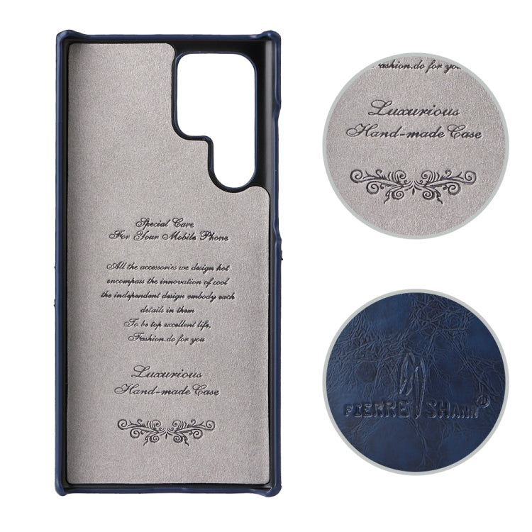 For Samsung Galaxy S22 Ultra 5G Fierre Shann Retro Oil Wax Texture PU Leather Phone Case with Card Slots(Black) by FIERRE SHANN