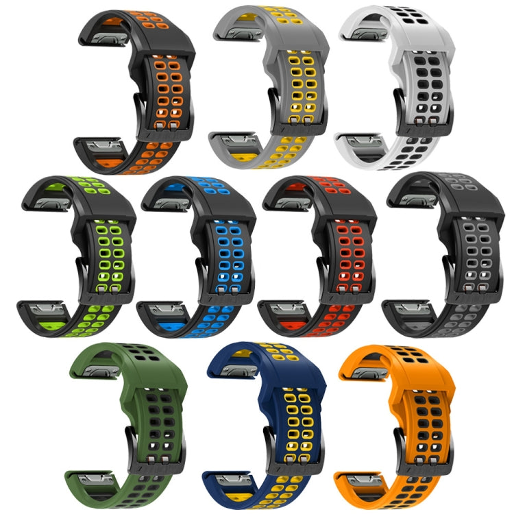 For Garmin Fenix 7 26mm Dual Row Holes Two-color Silicone Watch Band(Black Sky Blue) by buy2fix