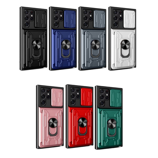 For Samsung Galaxy S22 Ultra 5G Sliding Camshield Card Phone Case(Black) by buy2fix