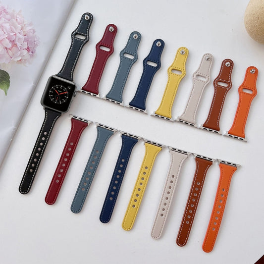 Flat Texture Leather Watch Band For Apple Watch Series 9&8&7 41mm / SE 3&SE 2&6&SE&5&4 40mm / 3&2&1 38mm(Brown) by buy2fix