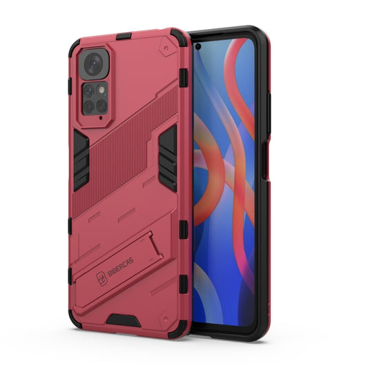 For Xiaomi Redmi Note 11 / Note 11S Global Punk Armor 2 in 1 PC + TPU Shockproof Phone Case with Invisible Holder(Light Red) by buy2fix