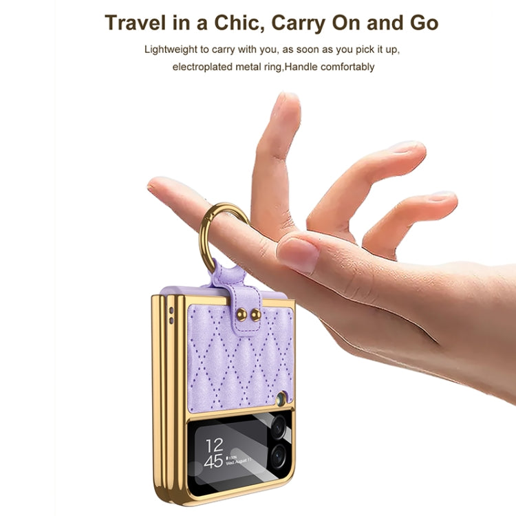 For Samsung Galaxy Z Flip3 5G GKK Integrated Plating + Leather Phone Case with Ring(Purple) by GKK