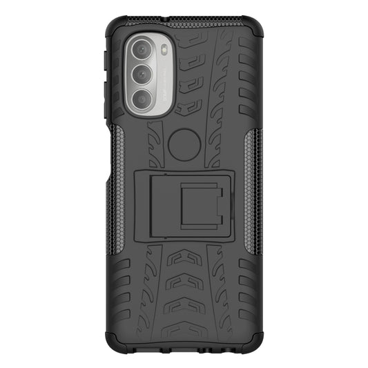 For Motorola Moto G51 5G Tire Texture TPU + PC Phone Case with Holder(Black) by buy2fix