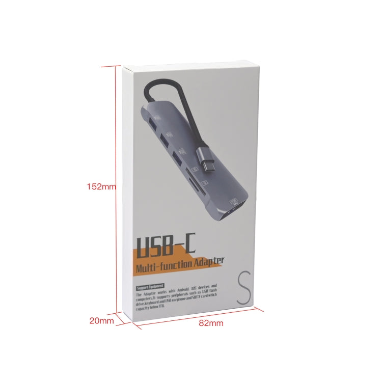 NK-3043 6 in 1 USB-C / Type-C to TF / SD Card Slot + 4 USB Female Adapter(Space Grey) by buy2fix