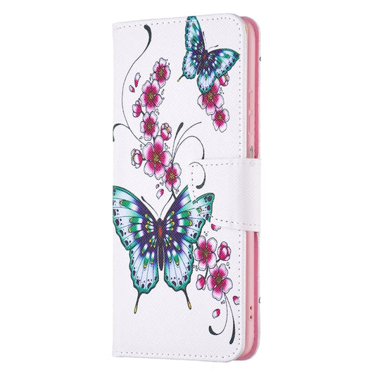 For Samsung Galaxy A23 5G Colored Drawing Pattern Flip Leather Phone Case(Peach Blossom Butterfly) by buy2fix