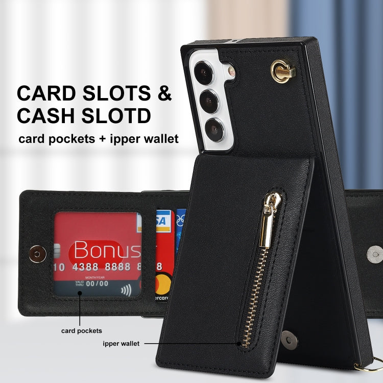 For Samsung Galaxy S22 5G Cross-body Square Zipper Card Holder Bag Phone Case(Black) by buy2fix