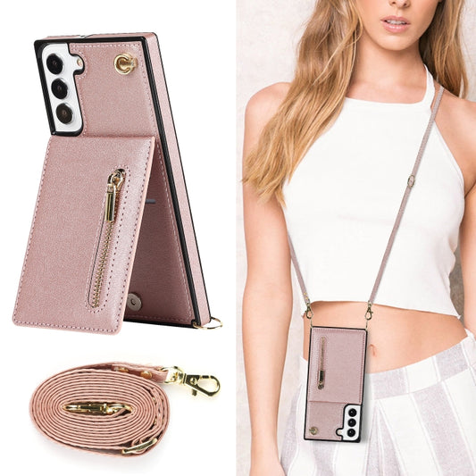 For Samsung Galaxy S22+ 5G Cross-body Square Zipper Card Holder Bag Phone Case(Rose Gold) by buy2fix