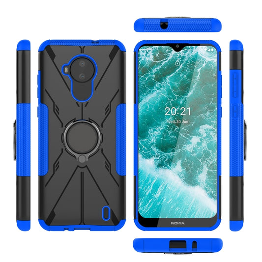 For Nokia C30 Armor Bear Shockproof PC + TPU Phone Protective Case with Ring Holder(Blue) by buy2fix