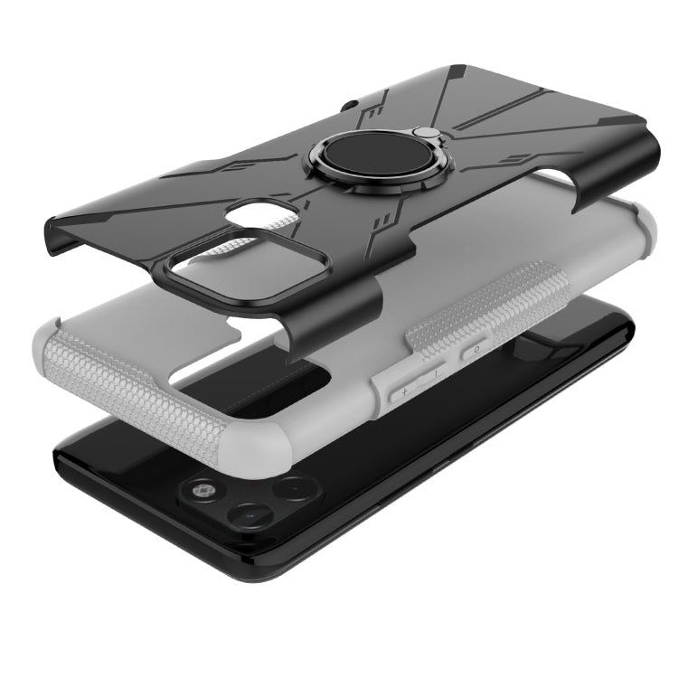 For Infinix Smart 6 Armor Bear Shockproof PC + TPU Phone Protective Case with Ring Holder(White) by buy2fix