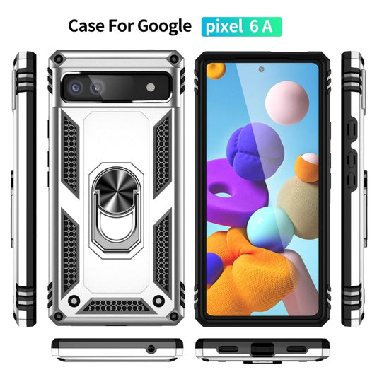 For Google Pixel 6A Shockproof TPU + PC Protective Case with 360 Degree Rotating Holder(Silver) by buy2fix