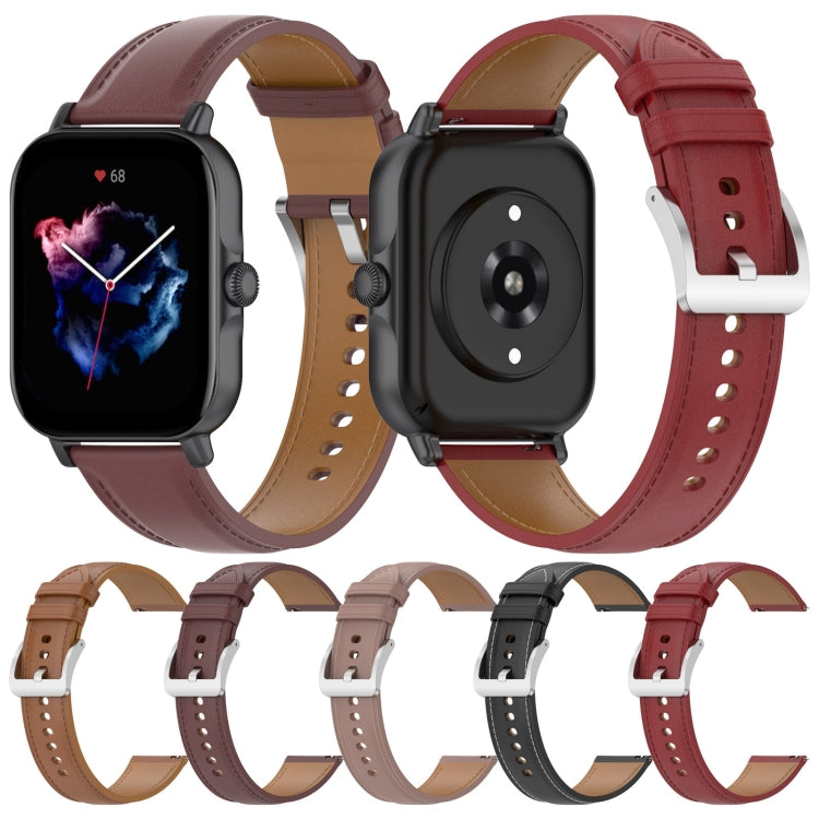 20mm Universal Genuine Leather Watch Band(Dark Pink) by buy2fix