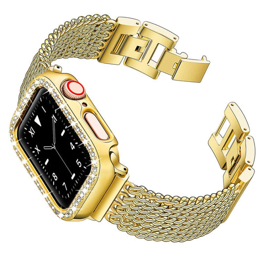 Thin Chain Steel Watch Band For Apple Watch Series 9&8&7 41mm / SE 3&SE 2&6&SE&5&4 40mm / 3&2&1 38mm(Gold) by buy2fix